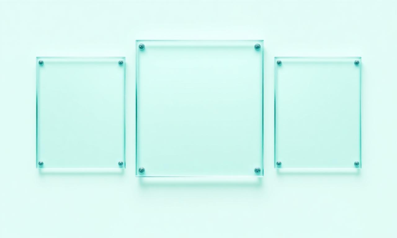 Translucent teal glass banner ad frames floating on a mint gradient