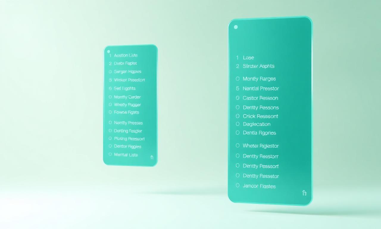 Translucent teal glass directory listing panels floating on a mint gradient
