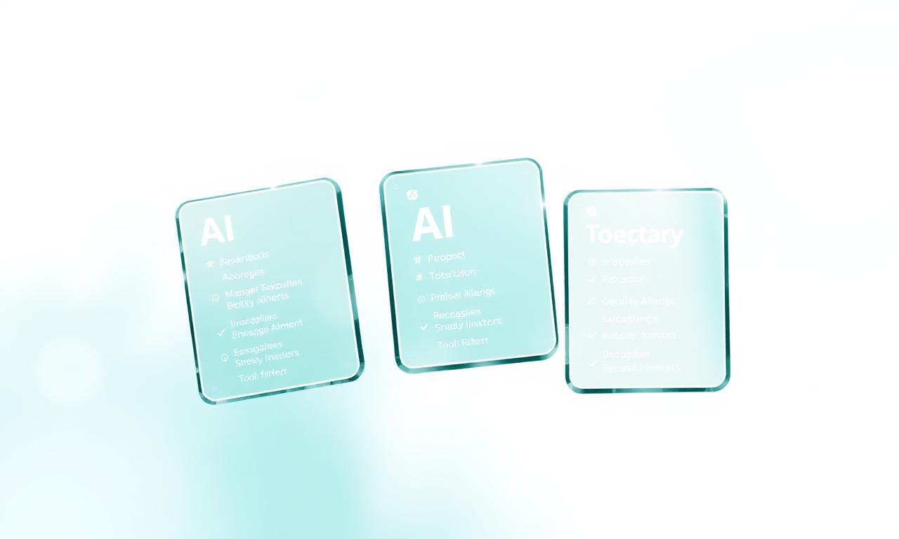 Illustration of translucent teal glass directory listing cards floating on a soft mint gradient background