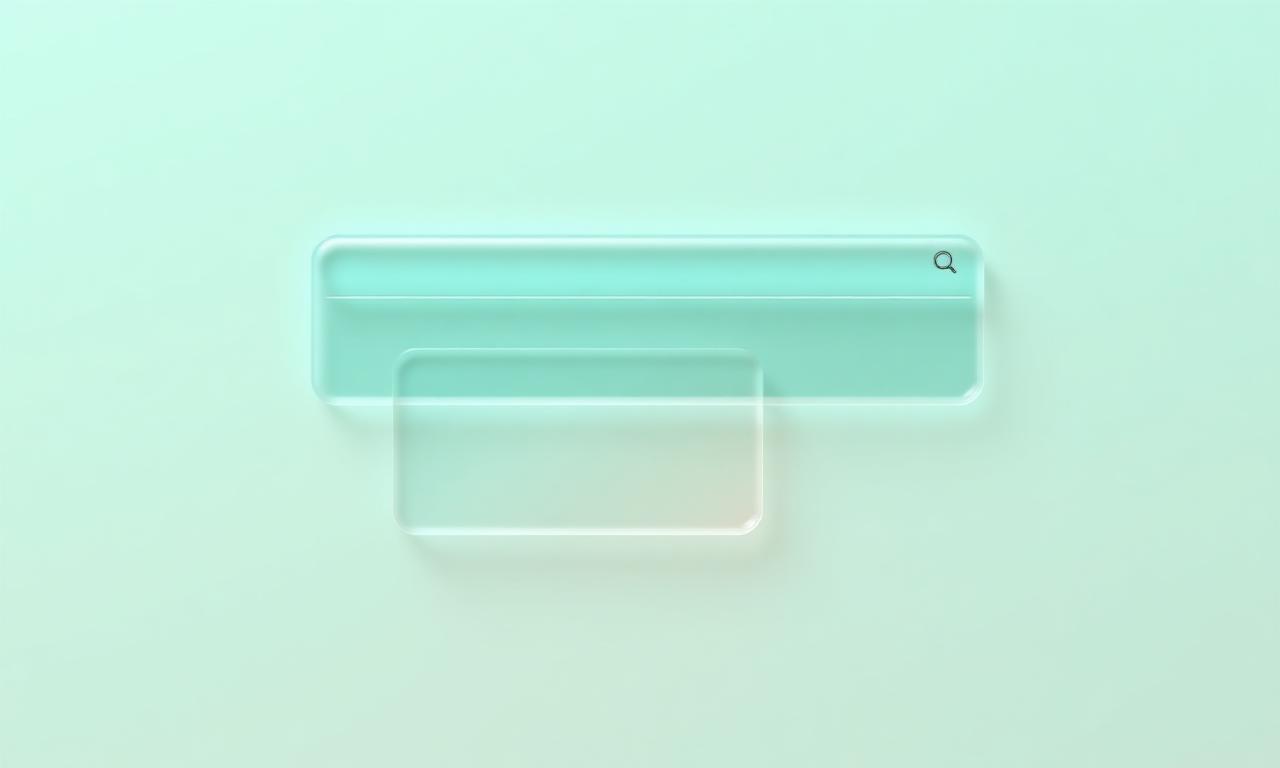 Translucent teal glass search bar and ad card on a mint gradient
