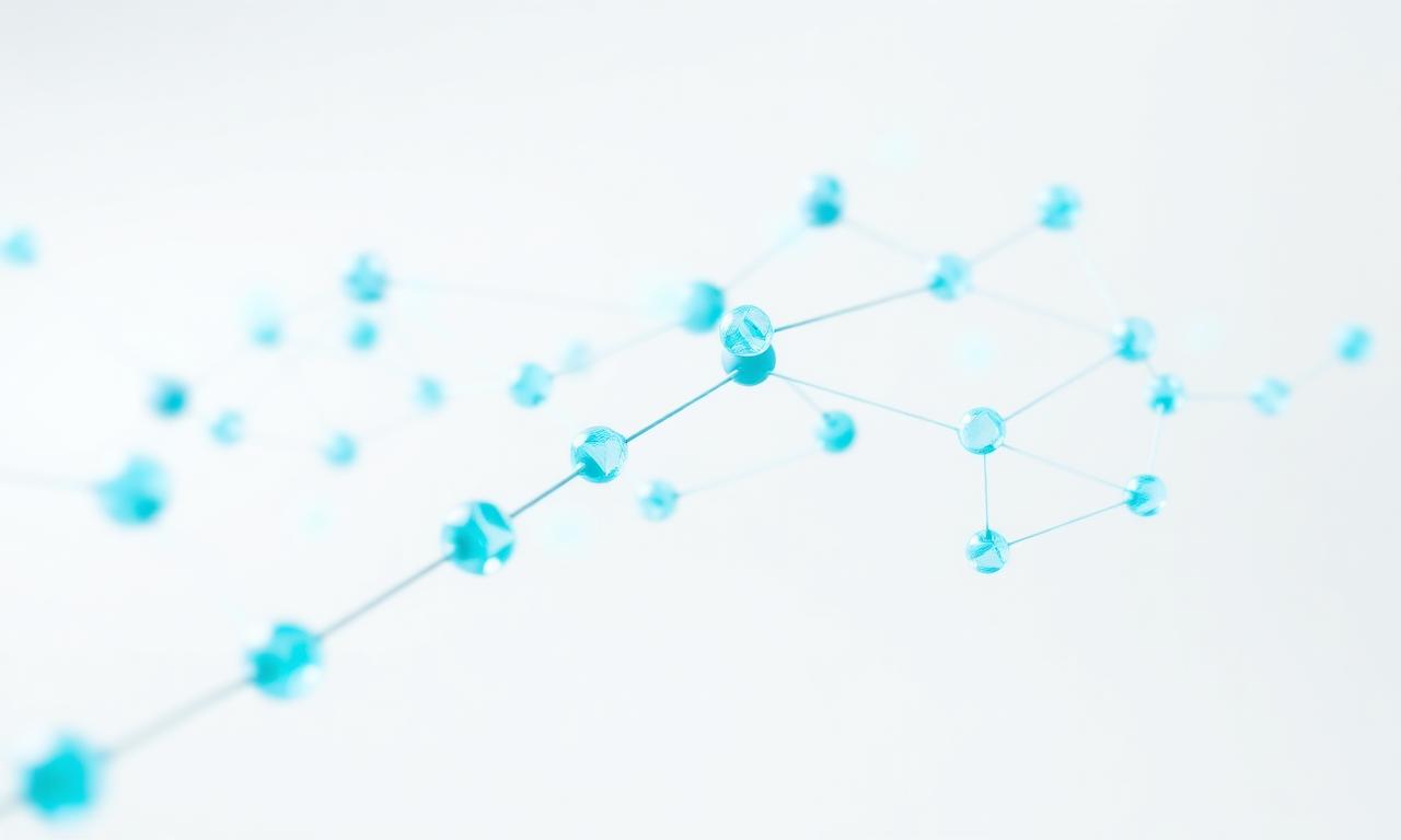 Illustration of glass nodes connected by glowing teal links forming an SEO backlink network